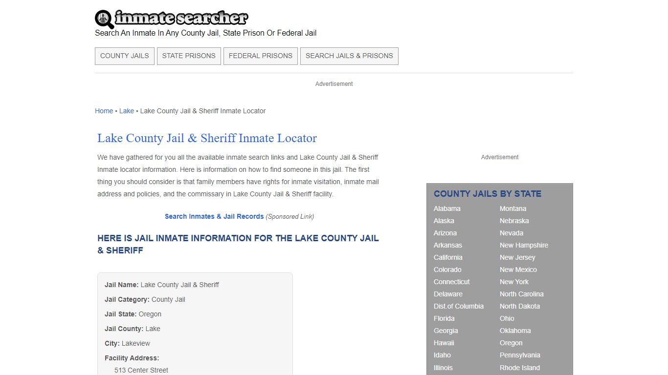 Lake County Jail & Sheriff Inmate Locator - Inmate Searcher